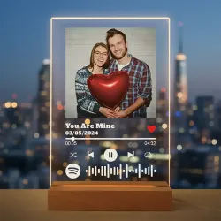 PLACA SPOTIFY PERSONALIZADA CON FOTO Y BASE DE MADERA - DISEÑO CON CÓDIGO ESCANEABLE DE CANCIÓN